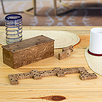 Marble domino set, 'Domino Fun' - Handmade Brown Marble Domino Set from Mexico