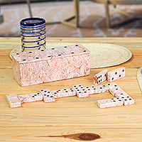 Marble domino set, 'Victorious Chance' (9 inch) - 28 Piece Rose Marble Domino Set with Storage Box (9 inch)