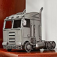 Recycled auto parts sculpture, 'Rustic Truck' - Eco-Friendly Recycled Metal Semi Truck Sculpture
