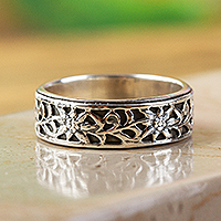Sterling silver band ring, 'Sunflower Garland' - Sunflower Band Ring in 950 Taxco Silver