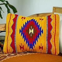 Wool cushion cover, 'Diamond Tradition' - Multicolored Zapotec Wool Cushion Cover