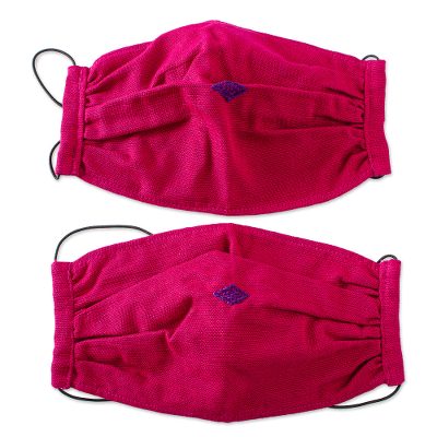 Cotton face masks 'Rich Ruby Red' (pair) - 2 Handwoven 1-Layer Ruby Red Cotton Headband Face Masks