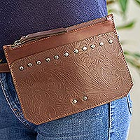 Leather waist bag, 'Caballera' - Tooled Leather Waist Bag from Mexico