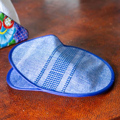 Cotton tortilla warmer, 'Oaxaca Blue' - Backstrap Handwoven Blue and White Cotton Tortilla Warmer