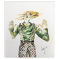 'Reptile' - Watercolor on Paper Painting of Reptile Man
