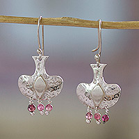 Tourmaline dangle earrings, 'Last Drop' - Rustic Sterling Silver and Pink Tourmaline Earrings