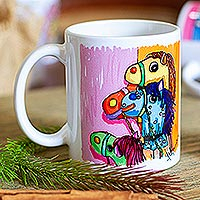 Ceramic mug, 'Hobby Horses' - Ceramic Mug Printed from Painting