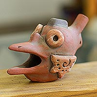 Ceramic ocarina, 'God of the Wind' - Pre-Hispanic Ehecatl Wind God Ceramic Ocarina Flute