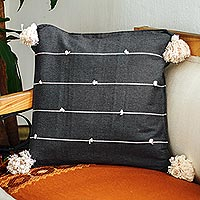 Cotton cushion cover, 'On Point in Dark Grey' - Charcoal Grey Cotton Cushion Cover