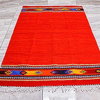 Zapotec wool area rug, 'Red Stars' (4x6.5) - Zapotec Bright Red Wool Rug Hand Loomed in Oaxaca (4x6.5)