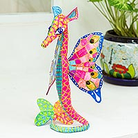 Recycled papier mache alebrije sculpture, 'Horse of the Sea' - Hand Painted Seahorse Alebrije Sculpture