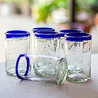 Blown glass tumblers, 'Paloma' (set of 6) - Clear Recycled Blown Glass Tumblers (Set of 6)