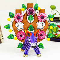 Ceramic candelabra, 'Tlane Burro' - Mexican Folk Art Terracotta Candelabra