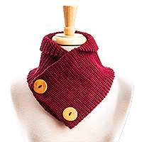 Cotton blend neck warmer, 'Wine Warmth' - Hand Crocheted Wine Red Neck Warmer