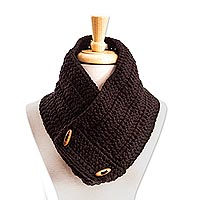 Cotton blend neck warmer, 'Warm Ebony' - Hand Crocheted Black Neck Warmer