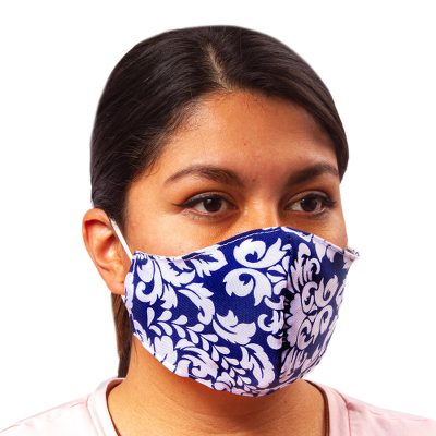 Woven face masks, Cobalt Damask (pair)