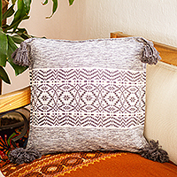 Cotton cushion cover, 'Storm Clouds' - Hand Woven Grey and White Cotton Cushion Cover