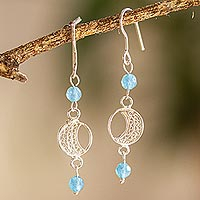 Quartz filigree dangle earrings, 'Phases of the Moon' - Sterling Silver Filigree Dangle Earrings with Quartz Beads