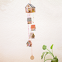 Ceramic wind chime, 'Cozy Cottages' - Ceramic Cottage Wind Chime Decor Accent