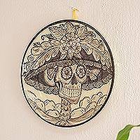 Decorative ceramic plate, 'Beautiful Catrina' - Handmade Catrina Decorative Ceramic Plate