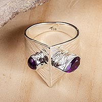 Amethyst cocktail ring, 'Modern Synergy' - Wide Amethyst Cocktail Ring