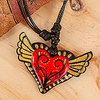 Hand painted pendant necklace, 'By Heart' - Artisan Crafted Pendant Necklace