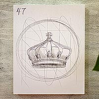 'White Lottery: The Crown' - Loteria Crown Drawing on Wood Board
