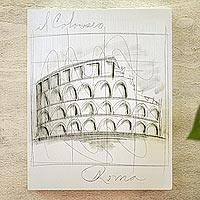'Monuments of the World: Rome' - Acrylic and Pencil Artwork of Roman Colosseum