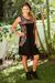 Cotton dress, 'Midnight Oaxaca Blossoms' - Colorful Hand Embroidered Black Cotton Oaxaca Style Dress thumbail
