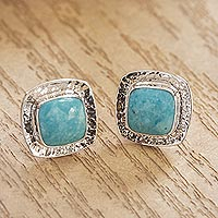 Turquoise stud earrings, 'Zocalo' - Natural Turquoise Stud Earrings