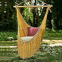 Cotton rope hammock swing, 'Sweet Siesta' - Hand Woven Cotton Rope Mayan Hammock Swing from Mexico