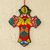 Ceramic wall cross, 'Floral Prayer' - Hand-Painted Talavera-Style Cross from Mexico (image 2) thumbail