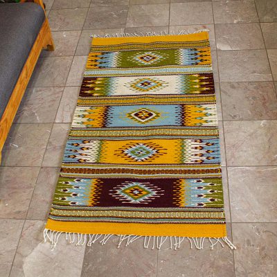 Wool area rug, 'Power And Protection' (2.5x5) - Multicolored Wool Area Rug from Mexico