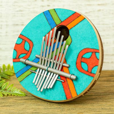 Coconut shell thumb piano, 'Red Notes' - Handmade Coconut Shell Kalimba Thumb Piano from Mexico