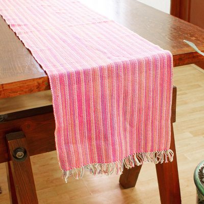 Cotton table runner, 'Candy Stripes' - Fuchsia Striped Table Runner