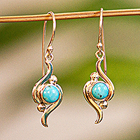 Turquoise dangle earrings, 'Flux' - Taxco Silver and Turquoise Dangle Earrings from Mexico