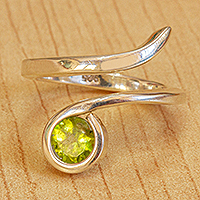 Peridot wrap ring, 'Elora' - 925 Sterling Silver and Peridot Wrap Ring from Mexico