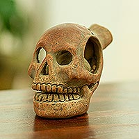 Ceramic whistle, 'Skull Sounds' - Molded and Painted Ceramic Skull Whistle from Mexico