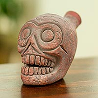 Ceramic whistle, 'Afterlife Song' - Stylized Skull Design Ceramic Whistle From Mexico