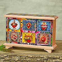 Decoupage wood jewelry chest, 'Milagritos' - Handmade Decoupage Jewelry Chest