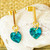Swarovski crystal dangle earrings, 'Marine Hearts' - Swarovski Crystal Gold Plated Teal Heart Earrings thumbail