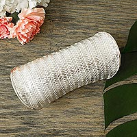 Wide sterling silver cuff bracelet, 'Gauntlet' - Extra Wide Woven Sterling Cuff Bracelet