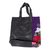 Leather and cotton blend shoulder bag, 'Blooming Midnight' - Black Leather and Fabric Shoulder Bag (image 2b) thumbail