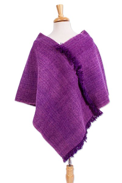 Wool poncho, 'Purple Sage' - Purple Wool Poncho