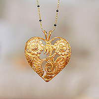 Gold-plated pendant necklace, 'Heart of Papaloapan' - Heart-Shaped Pendant Necklace