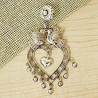 Sterling silver pendant, 'Doves in Love' - Taxco Silver Mazahua Antique Mazahua Style Pendant