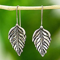 Sterling silver drop earrings, 'Poplar Leaf' - Artisan Crafted Silver Drop Earrings