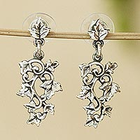 Sterling silver dangle earrings, 'Between the Vines' - Grape Leaf Motif Earrings