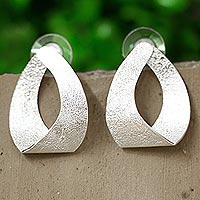 Sterling silver drop earrings, 'Taxco Ribbons' - Textured Taxco Silver Earrings