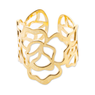 Gold plated band ring, 'Tehuantepec Roses' - Handcrafted 14k Gold Plated Ring